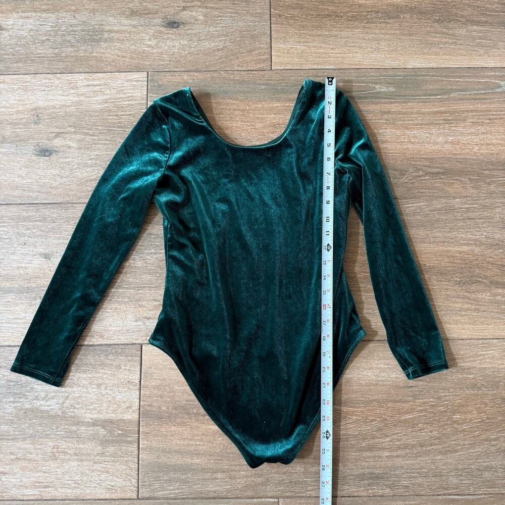 GB Girls Green Velvet Velour Bodysuit XL